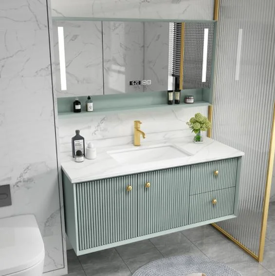 Space Aluminum Bathroom Cabinet Combination Toilet Wash Basin Integrated Ceramic Rock Board Washbasin Balcony Wash Table Mirror Cabinet